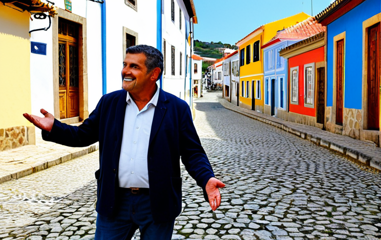 **

A professional tour guide, fully clothed in modest and appropriate attire (such as a smart-casual outfit with comfortable walking shoes), stands in a traditional Portuguese village, gesturing towards a local artisan demonstrating their craft. The background shows colorful houses and a friendly atmosphere. The scene emphasizes cultural exchange and respect for local traditions. Safe for work, professional, perfect anatomy, correct proportions, well-formed hands, natural pose, appropriate content, family-friendly.

**