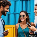 Home 19 여행안내사 필수 매뉴얼 작성법 - A professional tour guide in Brazil attentively engaging with a diverse group of tourists in an outd...